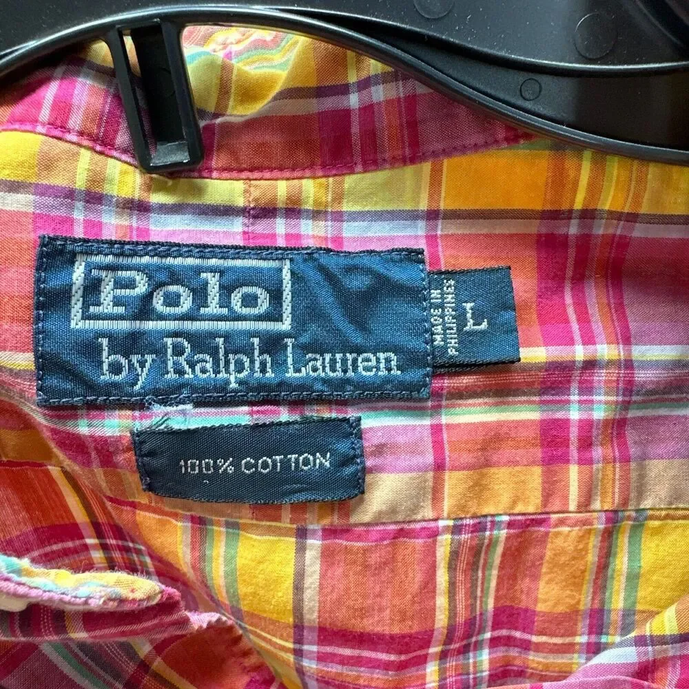 Vintage Polo‎ Ralph Lauren Shirt Men Large Plaid Colorful Preppy Y2K